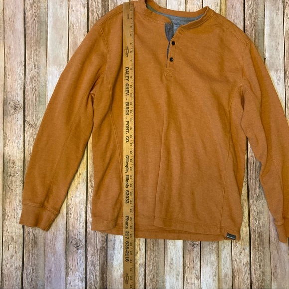 Eddie Bauer Mens L Burnt Orange Mustard Waffle knit 1/4 Button Long Sleeve Shirt - Picture 2 of 10